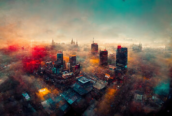 Beautiful drone shot cityscape from above. Generative AI