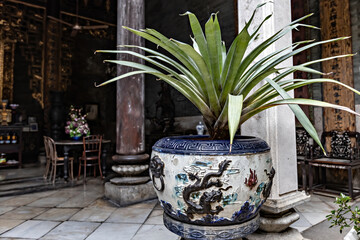 Historic Peranakan Mansion interiors, chinese vases and decor, Georgetown, Penang