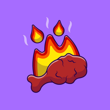 Spicy Chicken Wing With Fire Cartoon Vector Icons Illustration. Flat Cartoon Concept. Suitable for any creative project.