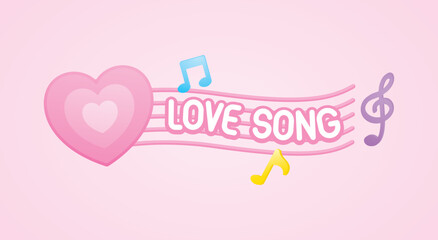 cute lovely pink heart with musical note and staff illustration vector that you can put your text