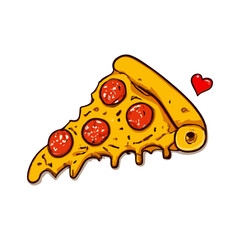 Pizza slice with dripping cheese. A slice of Italian pizza on a white background.Vector Illustration.