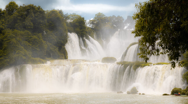 Royalty high quality free stock image aerial view of “ Ban Gioc “ waterfall, Cao Bang, Vietnam. “ Ban Gioc “ waterfall is one of the top 10 waterfalls in the world. Aerial view