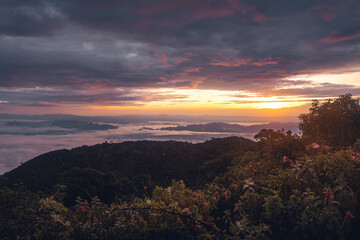 Mountains and scenery in the early morning