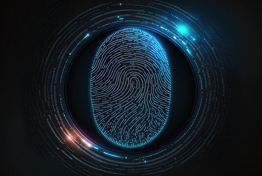 Background biometric technology with virtual screen digital remix and fingerprint scanning system. Generative AI