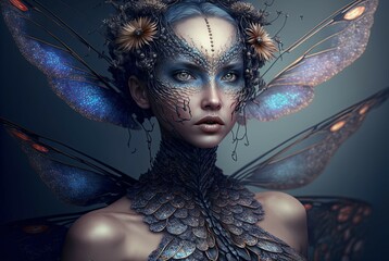 Dragonfly Goddess. Generative AI, non-existent person. 