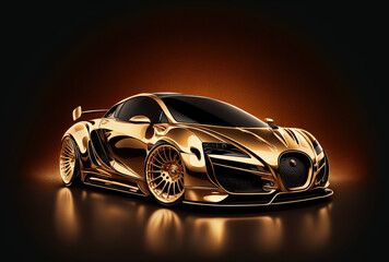Naklejka premium Illustration A gold luxury sports car.. Generative AI
