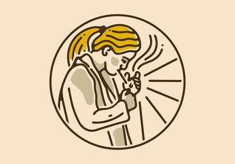 Vintage illustration design of woman is lighting a cigarette