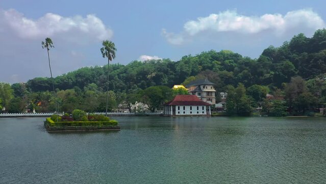 Skyline Aerial View of Kandy Lake and Famous City Landmark Sri Dalada