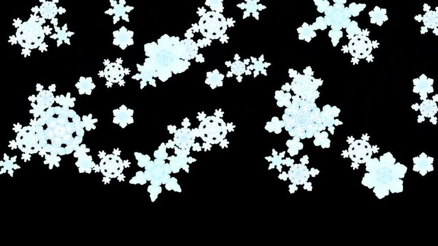 雪の結晶が降るアニメーション素材（黒背景）