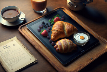 tablet close to the breakfast items. Generative AI