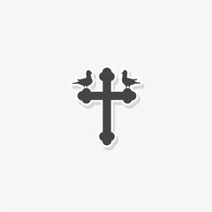 Christian cross and Pigeons icon sticker