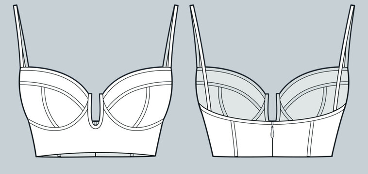 Premium Vector  Women's sports underwear set fashion flat technical  drawing template underwear technical fashion