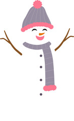 Snowman with hat. Christmas illustration. Flat design.