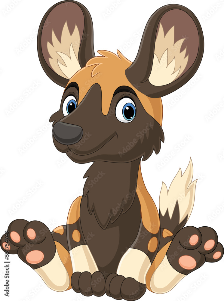 Sticker cartoon african wild dog sitting