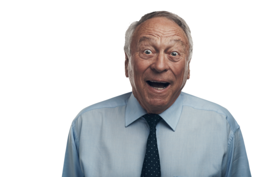 PNG shot of a senior businessman standing alone against a grey background in the studio and pulling a silly face