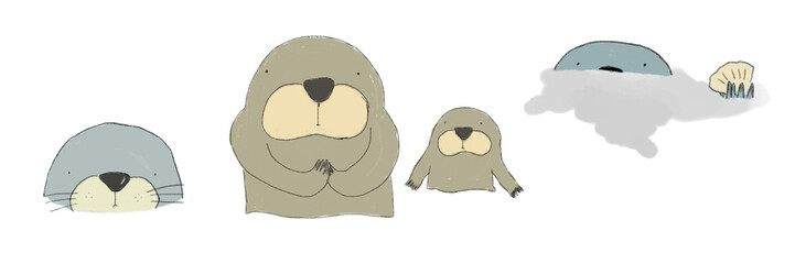 Sea Otters in the water.water color illustration PNG