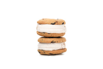 Concept of sweet food, cookies with ice cream, isolated on white background