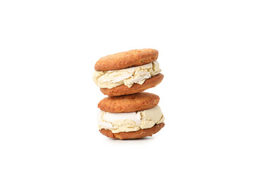 Concept of sweet food, cookies with ice cream, isolated on white background