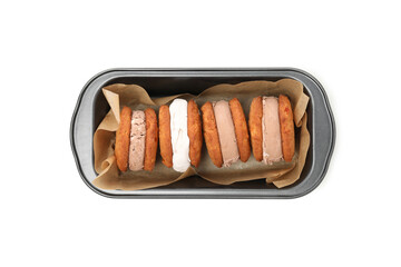 Concept of sweet food, cookies with ice cream, isolated on white background