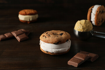 Concept of sweet food, tasty cookies with ice cream