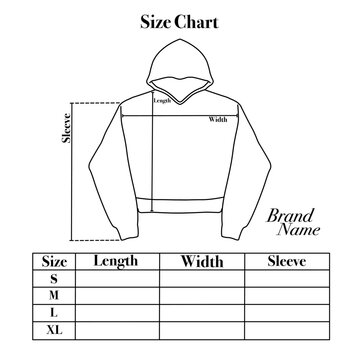 Vecteur Stock Size chart for hoodie crop top that can be edited as needed.  This design is for fashion brands, selling products, templates,  advertisements, and others. | Adobe Stock