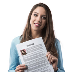 Young woman holding her resume