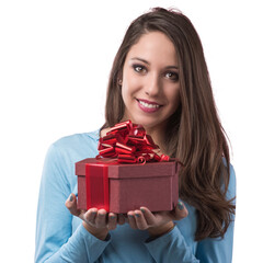 Joyful woman with gift box