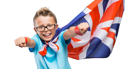 Smiling British superhero