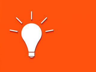 White glowing light bulb with shadow on orange background. Illustration of symbol of idea. Horizontal image. 3D image. 3D rendering.