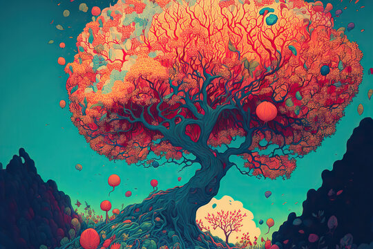 Abstract Psychedelic Tree Wallpaper