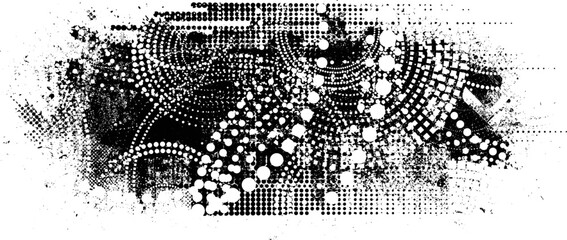 Glitch distorted geometric shape . Noise destroyed logo . Trendy defect error shapes . Glitched frame .Grunge textured . Distressed effect .Vector shapes with a halftone dots screen print texture.