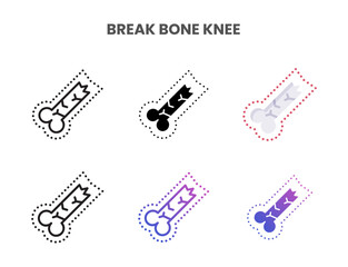 Break Bone Knee icons vector illustration set line, flat, glyph, line color gradient. Great for web, app, presentation and more.