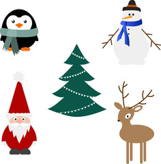 Vector set of Christmas elements on isolated white background