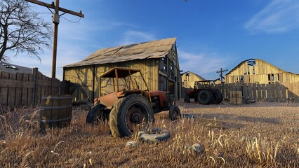 Old farm and destroyed machinery