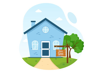 Open House for Inspection Property Welcome to Your New Home Real Estate Service in Flat Cartoon Hand Drawn Templates Illustration