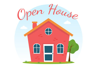 Open House for Inspection Property Welcome to Your New Home Real Estate Service in Flat Cartoon Hand Drawn Templates Illustration