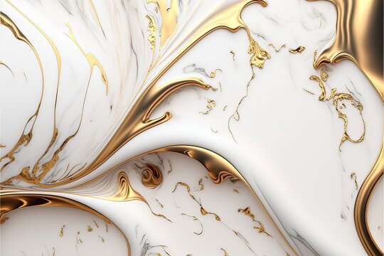 abstract background wallpaper. White and gold mable pattern texture. llustration art. Generative AI.