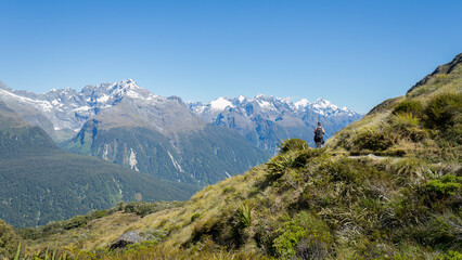 Fototapeta na wymiar Hiking the Routeburn Track with views of the Hollyford Valley, South Island.