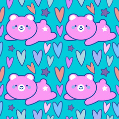 Sweet bear pattern on blue background. Great for wallpaper, web background, wrapping paper, fabric, packaging, greeting cards, invitations and more. EPS