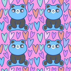 Sweet panda bear pattern on pink background. Great for wallpaper, web background, wrapping paper, fabric, packaging, greeting cards, invitations and more. EPS