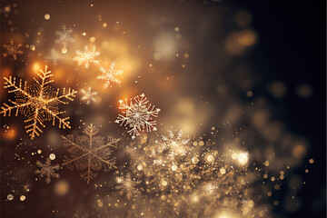 Fototapeta na wymiar Magic holiday abstract glitter background with blinking stars and falling snowflakes.