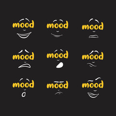 Different Cartoon faces expression. Happy and sad mood. Laughing, smiling vector set