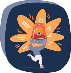 Cartoon vector illustration of man runs from the fire. Fire siren warns of danger.
