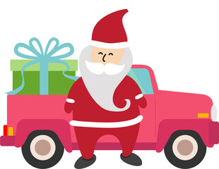 Pink truck with Santaclaus and giftbox