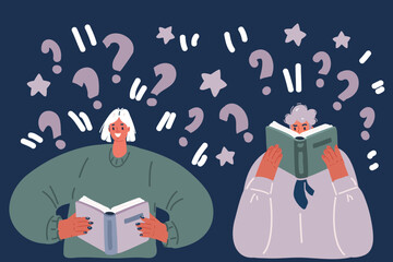 Cartoon vector illustration of Read book man. Person holding and reading books