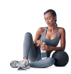 PNG Studio shot of a fit young woman drinking bottled water