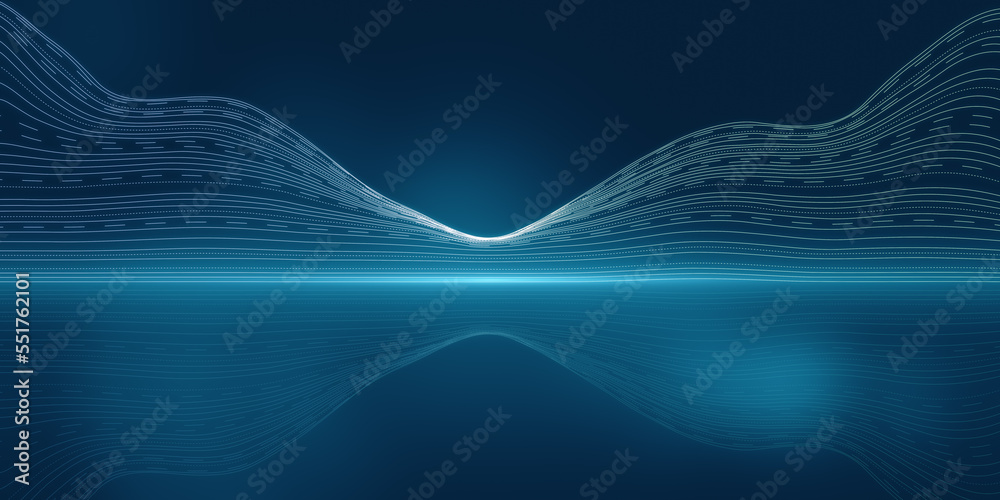 Poster abstract wide blue digital wave backdrop. 3d rendering.