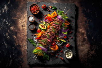 delicious kebab in high angle on slate. Generative AI