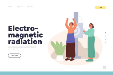 Electro magnetic radiation concept of landing page with fluorography lungs checkup procedure