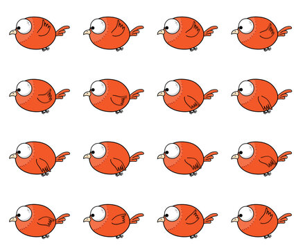 2D Round birds flying animation sheet.2D simple cartoon bird